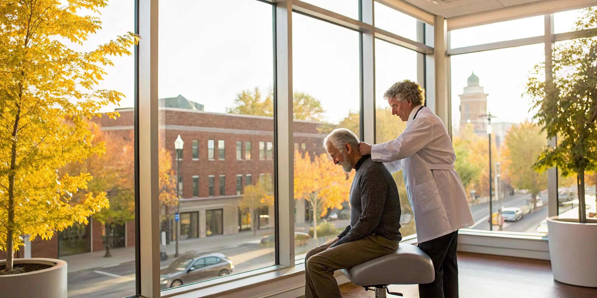 Upper cervical chiropractor in Ann Arbor providing a gentle adjustment to a senior.