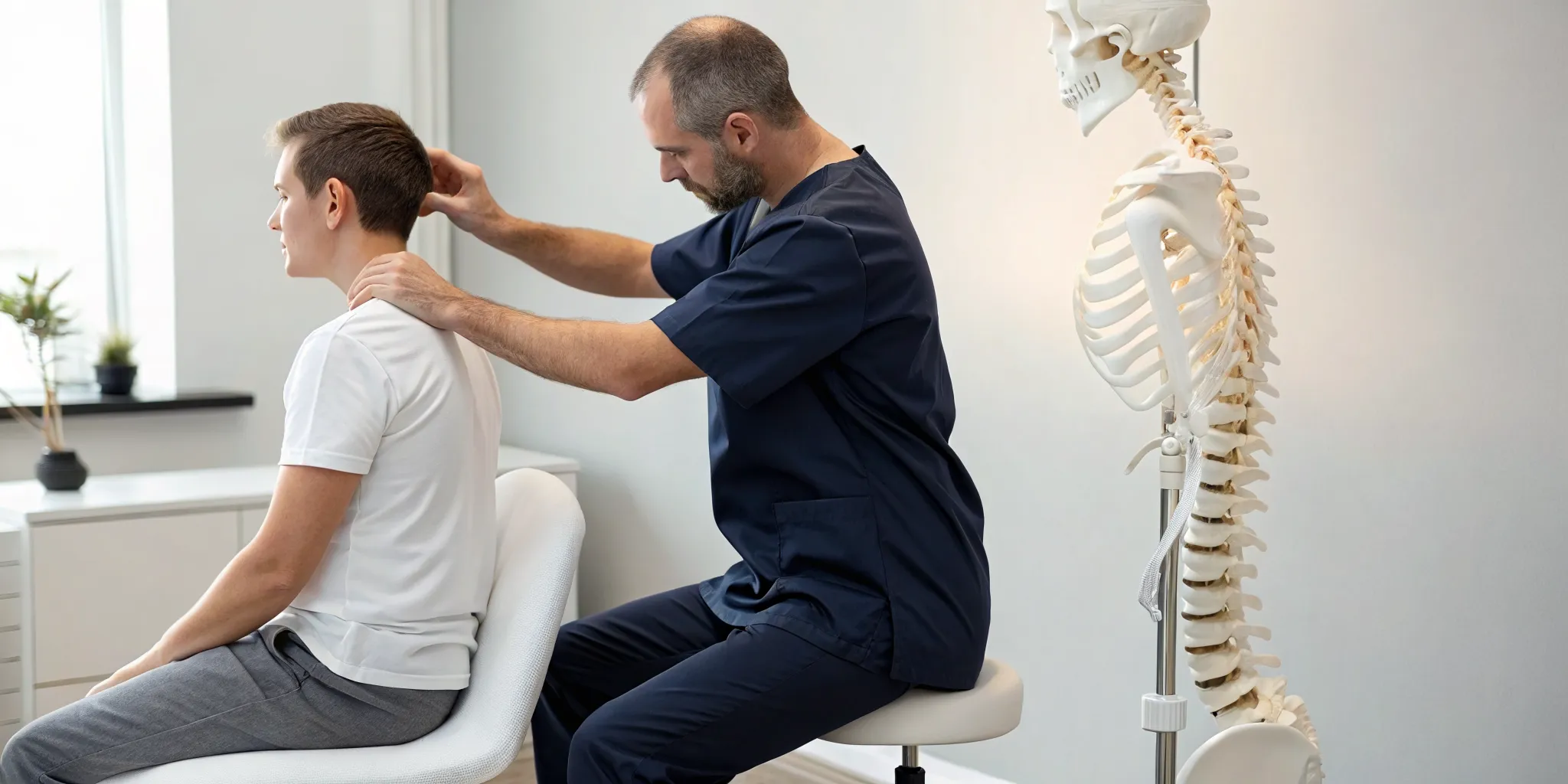 Chiropractor performs an upper cervical adjustment, a key difference from regular chiropractic care.
