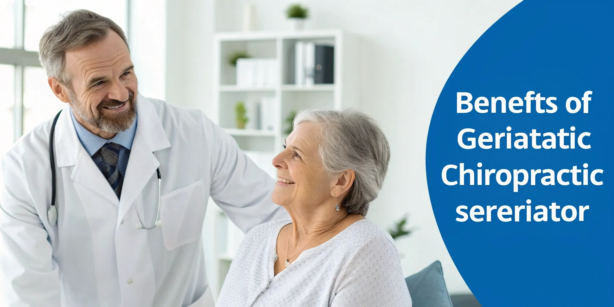 A geriatric chiropractor consults with a smiling senior woman about her mobility.