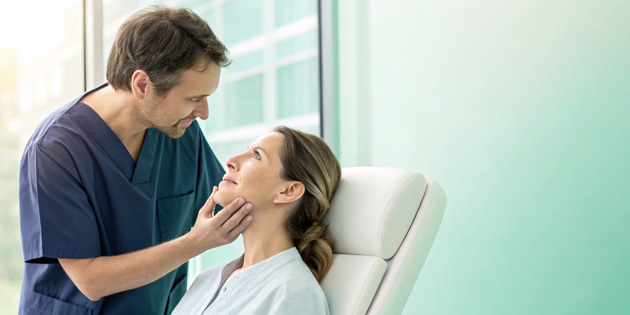 TMJ specialist examining a patient's jaw for TMJ relief in Northville.