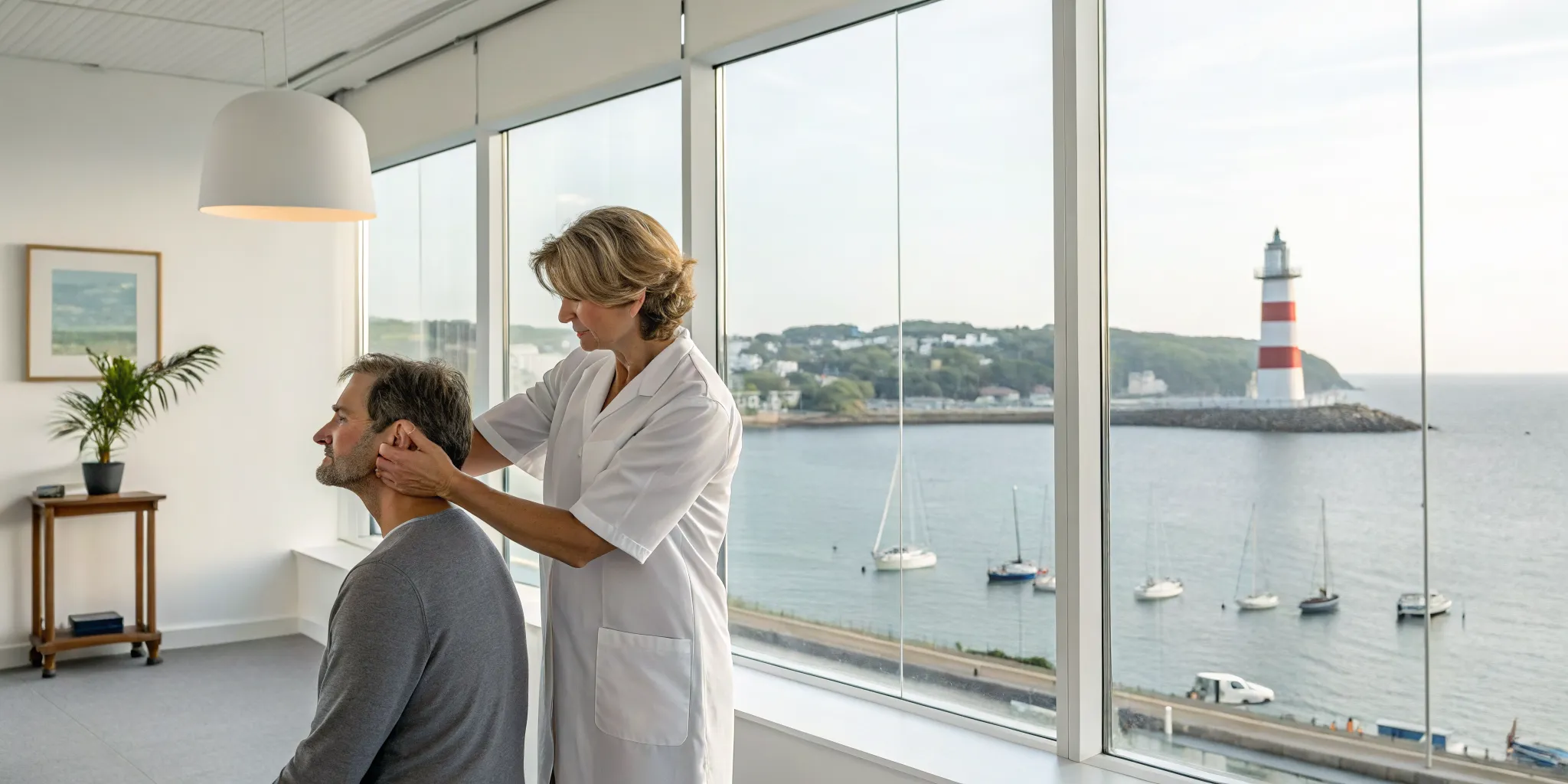 QSM3 chiropractor in Plymouth performing a gentle upper cervical adjustment.