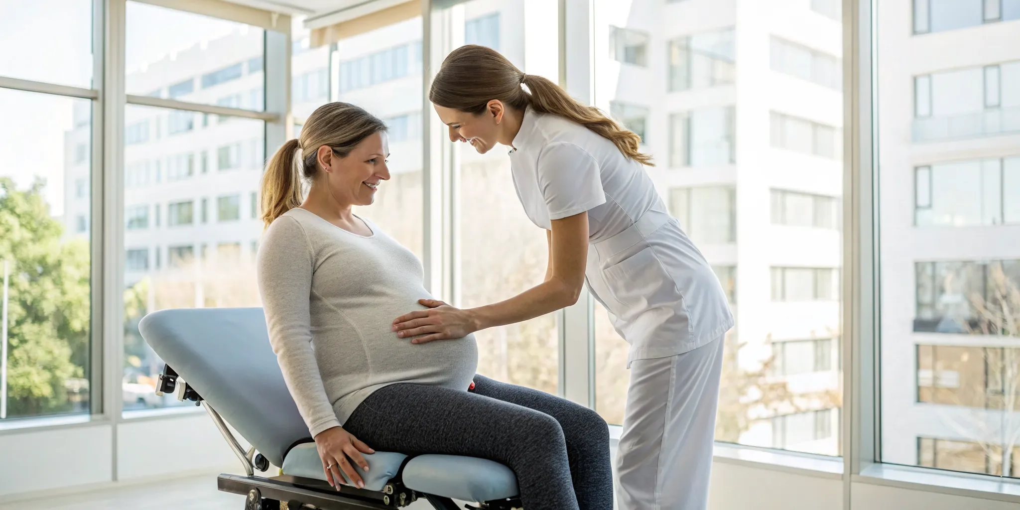A Ypsilanti prenatal chiropractor providing a gentle adjustment for a pregnant woman.