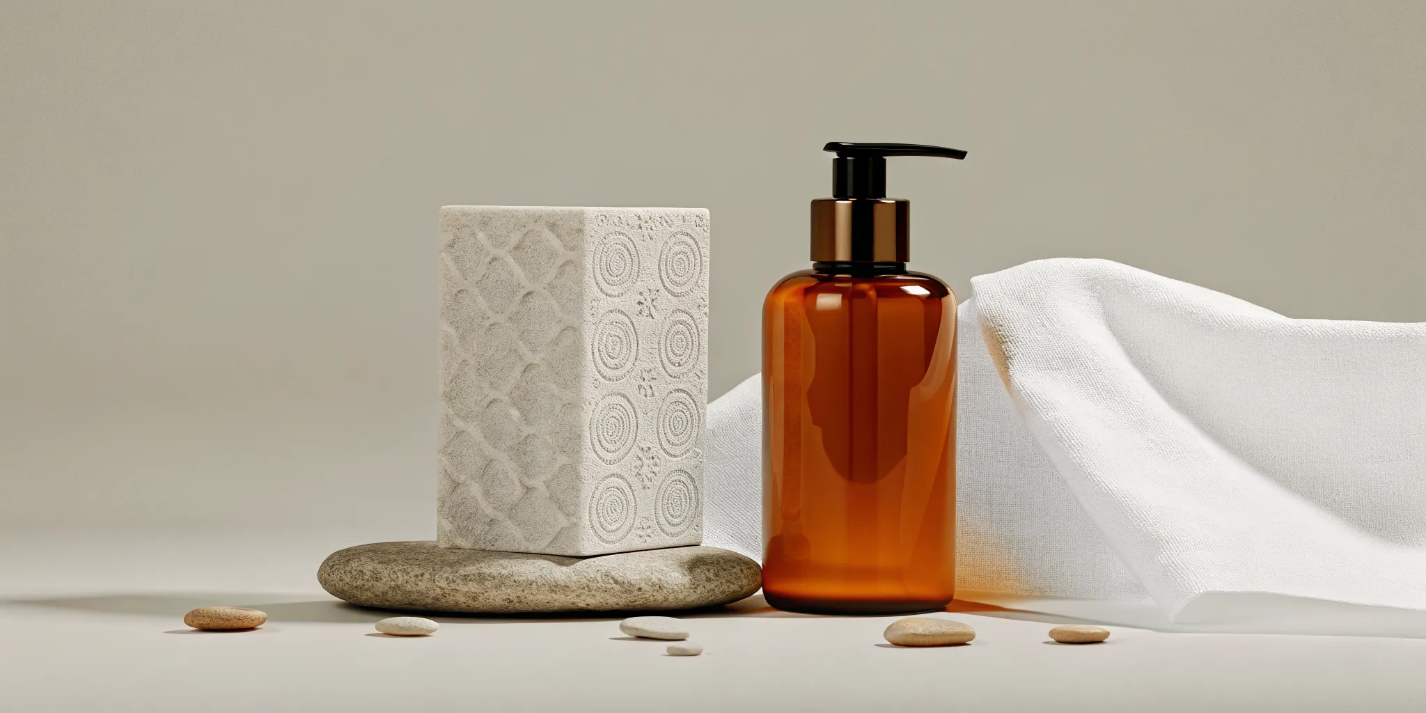 Luxury soap bar and clean liquid hand wash in a refined bathroom