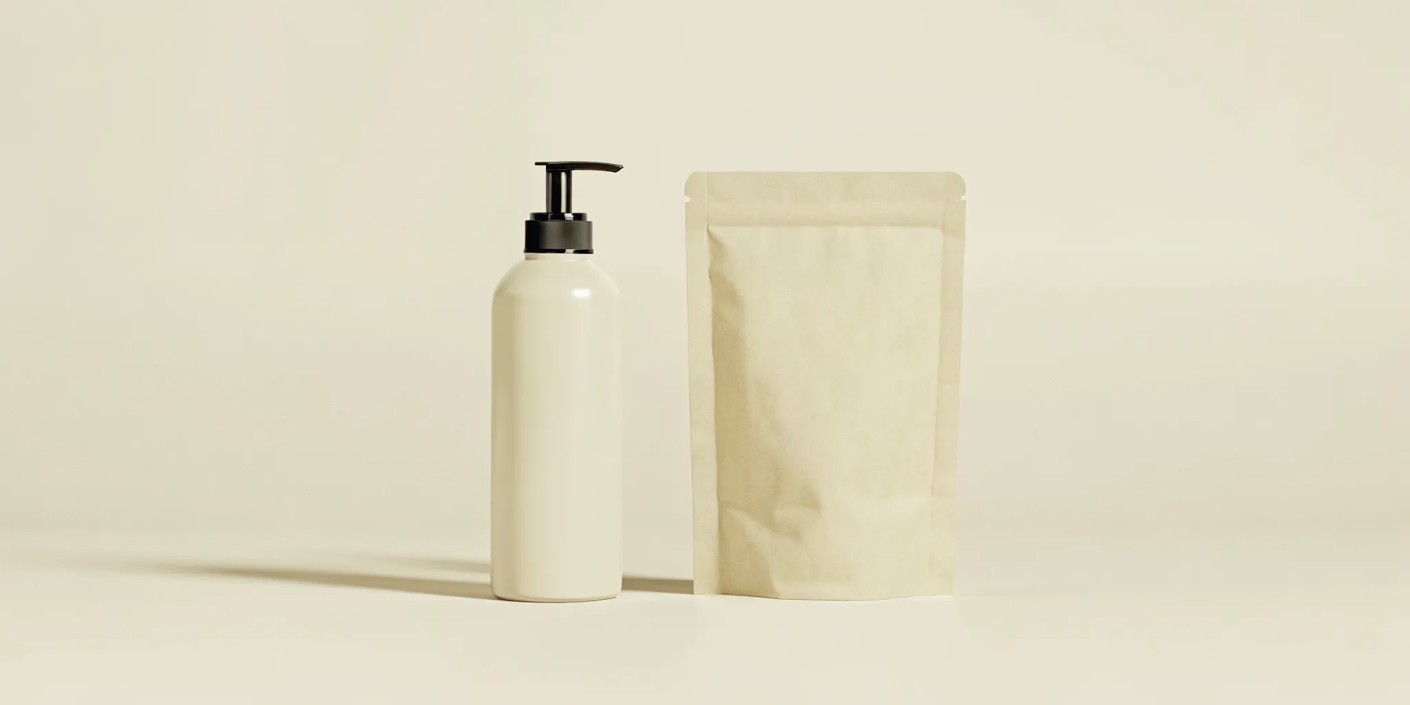 Reusable dispenser and lower-plastic hand soap refill pouches