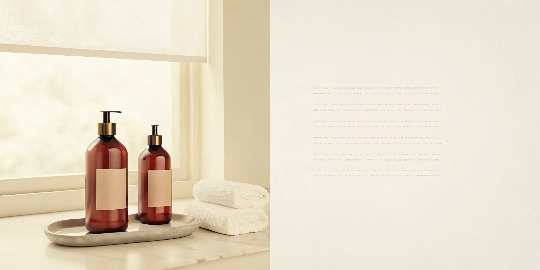 Boutique-style guest bathroom with matching glass soap dispensers, folded white towels, and calm natural light in a vacation rental