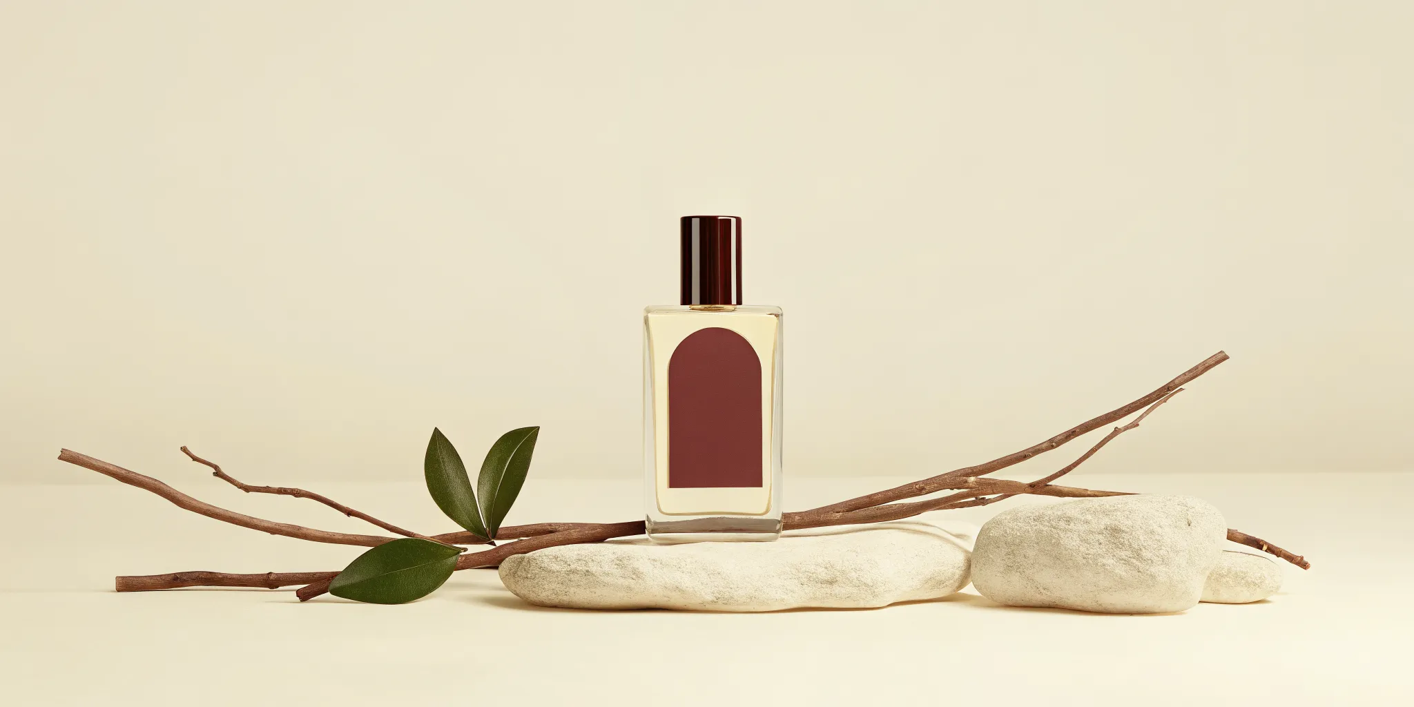 Petitgrain leaves, bergamot peel, and vetiver roots showing the fragrance note progression
