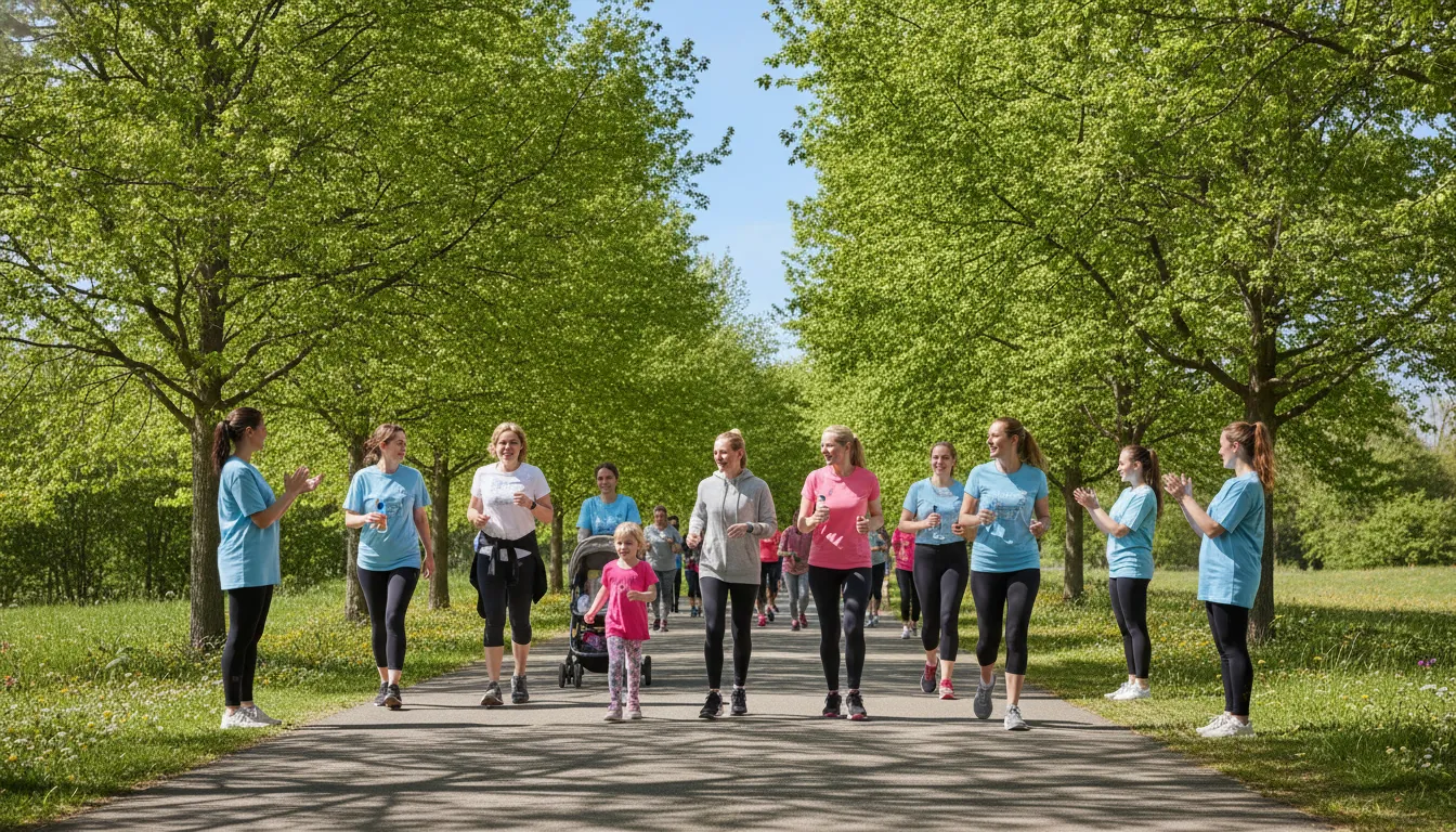 Families and neighbors participating in an inclusive autism 5K community event