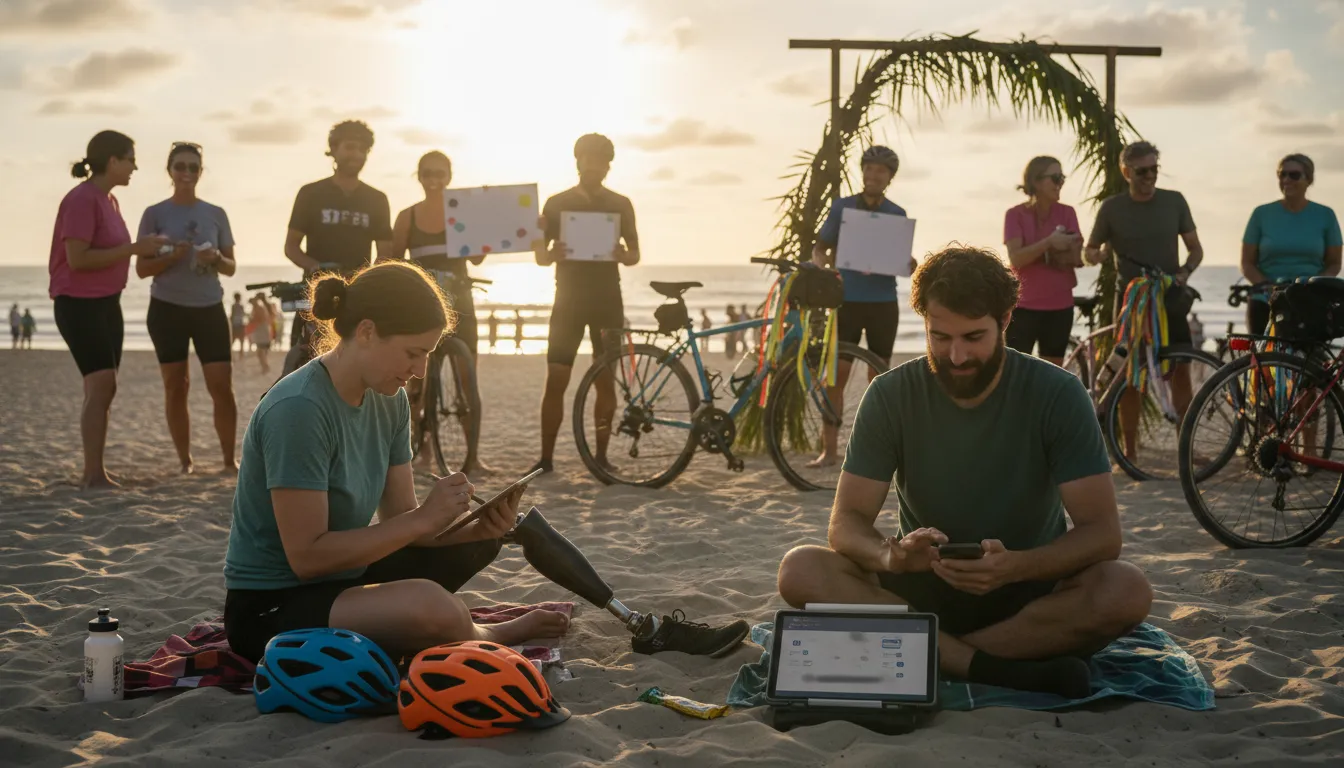 Bike fundraiser rider drafting donation emails and social posts