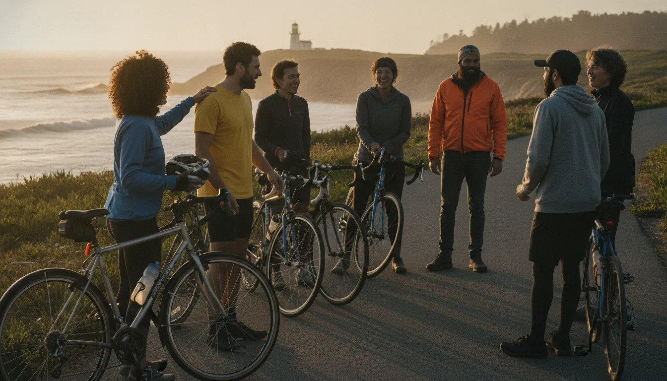 Cyclists and nonprofit partners connecting at a community charity ride