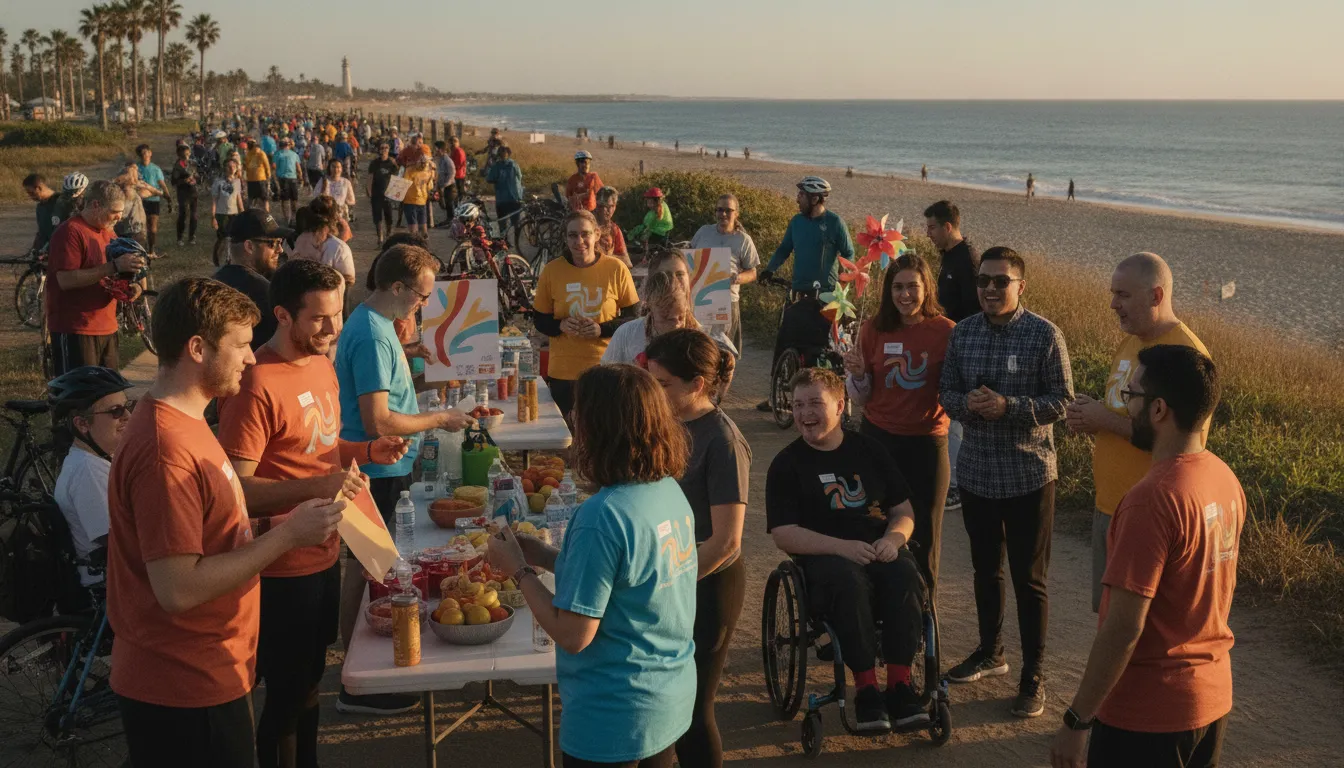 Volunteers and riders supporting a nonprofit fundraising event for autism and disability partners