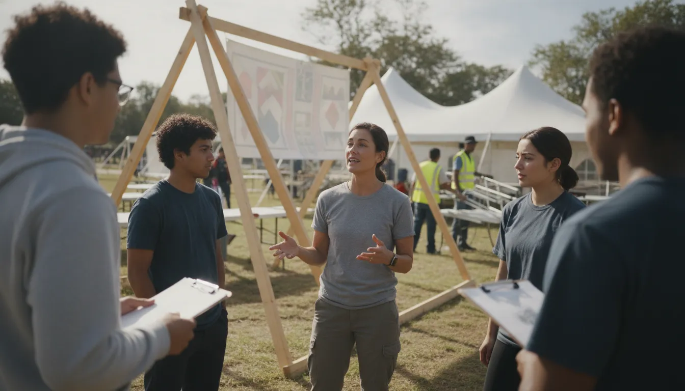 Nonprofit volunteers preparing an outdoor community event