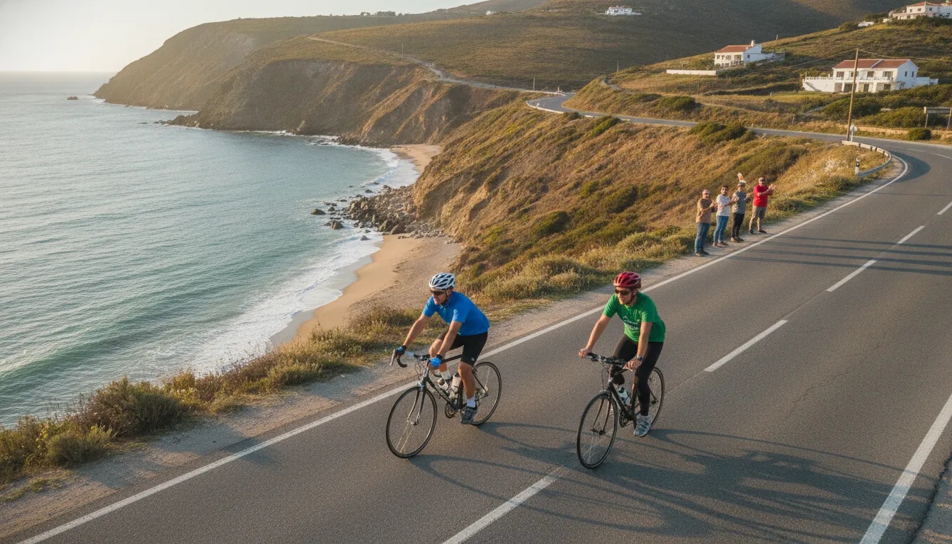 Road bike and hybrid bike riders comparing options for a charity ride