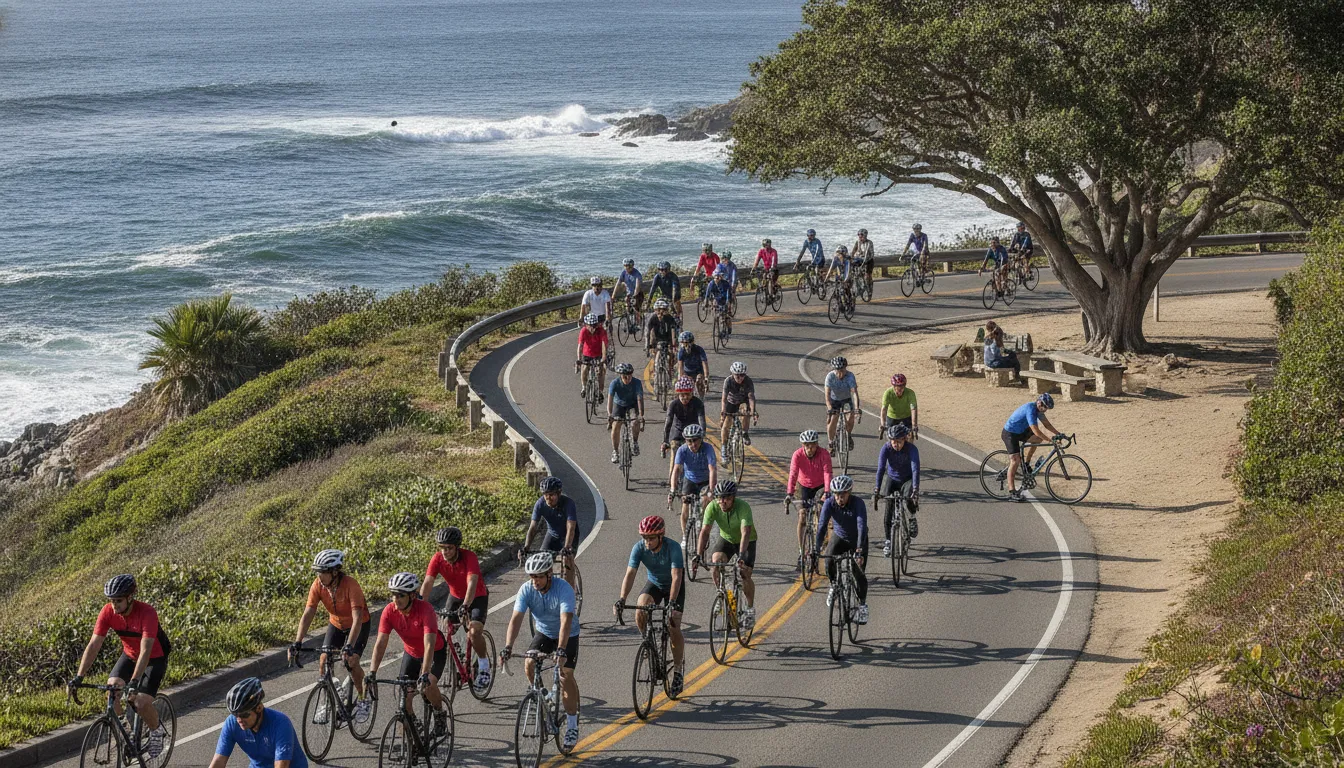 Community cyclists riding together during a bike a thon fundraiser