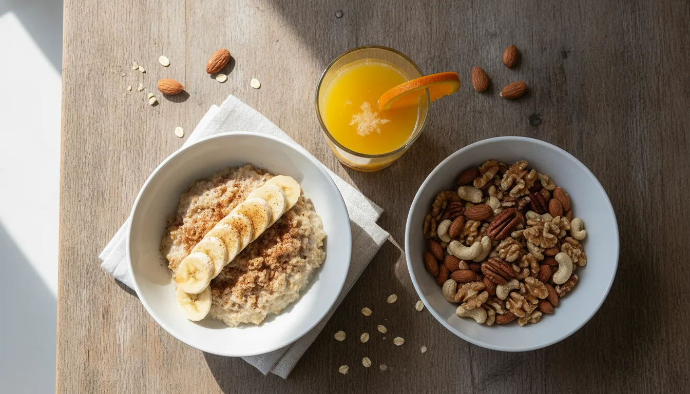 A healthy post-ride recovery meal featuring complex carbohydrates and lean protein options