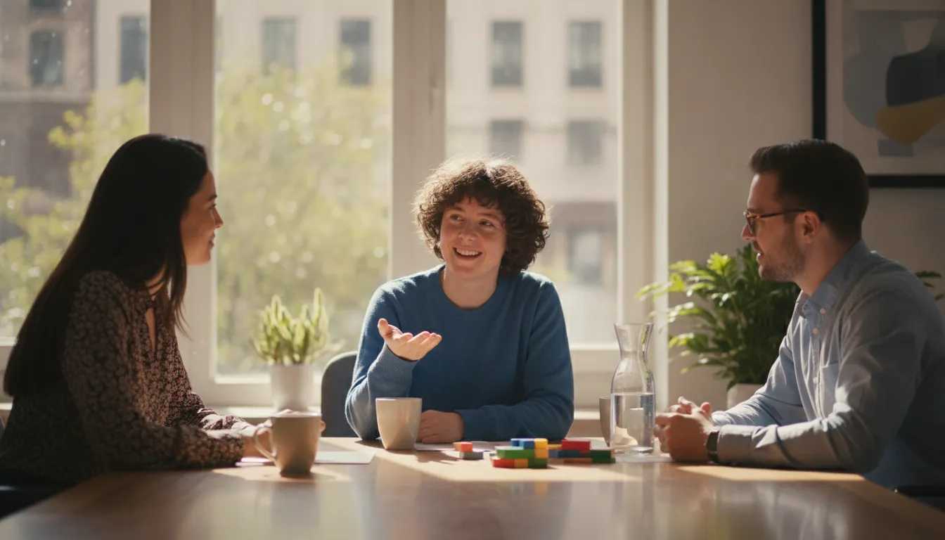 Coworkers collaborating in a welcoming workplace