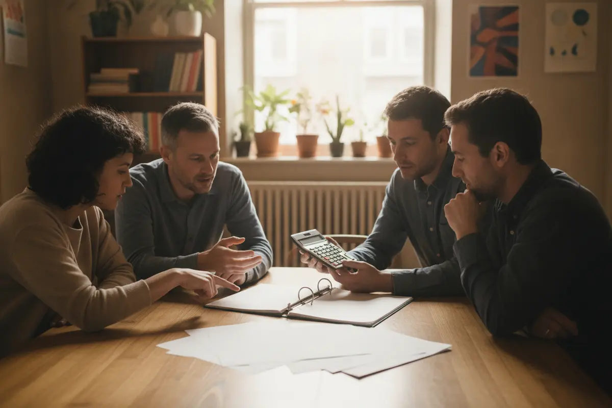 Nonprofit team reviewing financial procedures together around a table