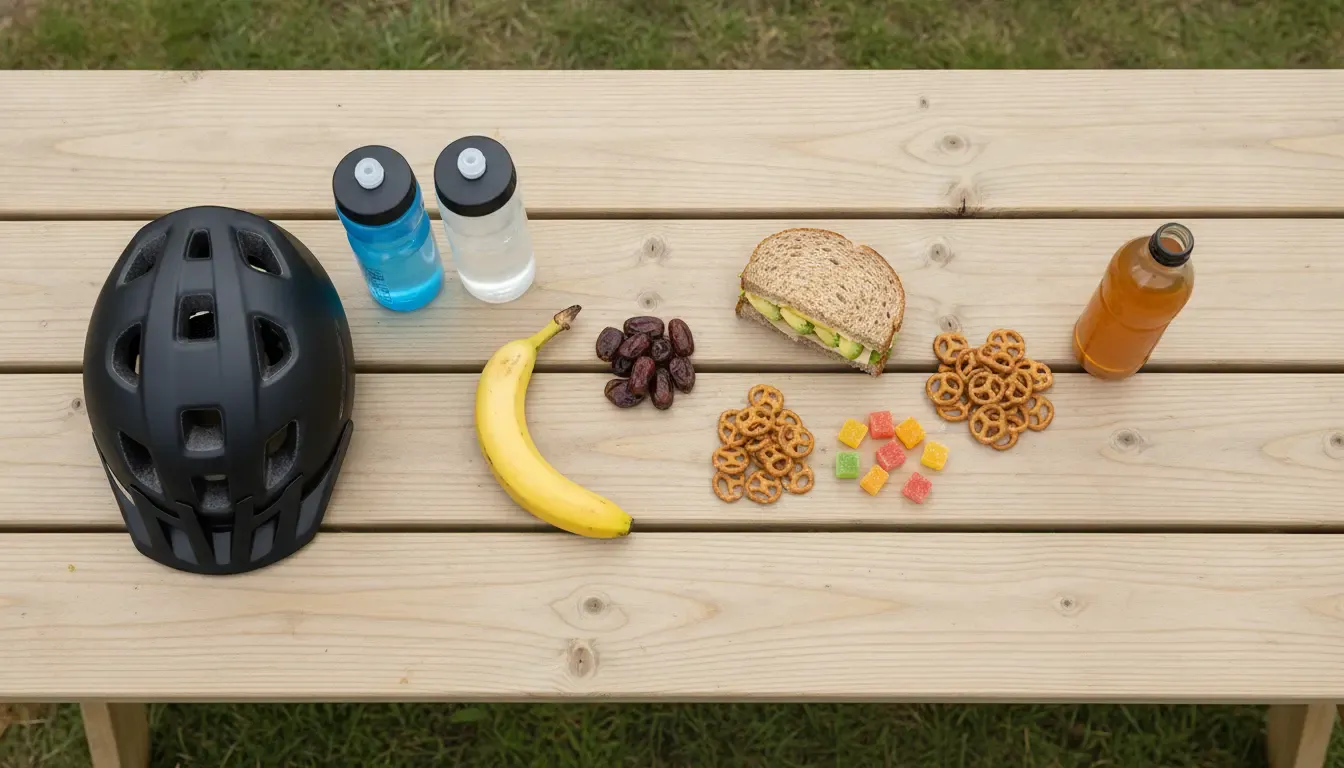 Portable foods and hydration supplies for cycling nutrition on a long ride