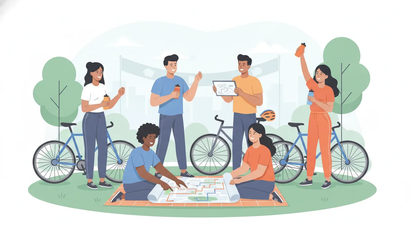 Team members planning a charity bike ride team invitation