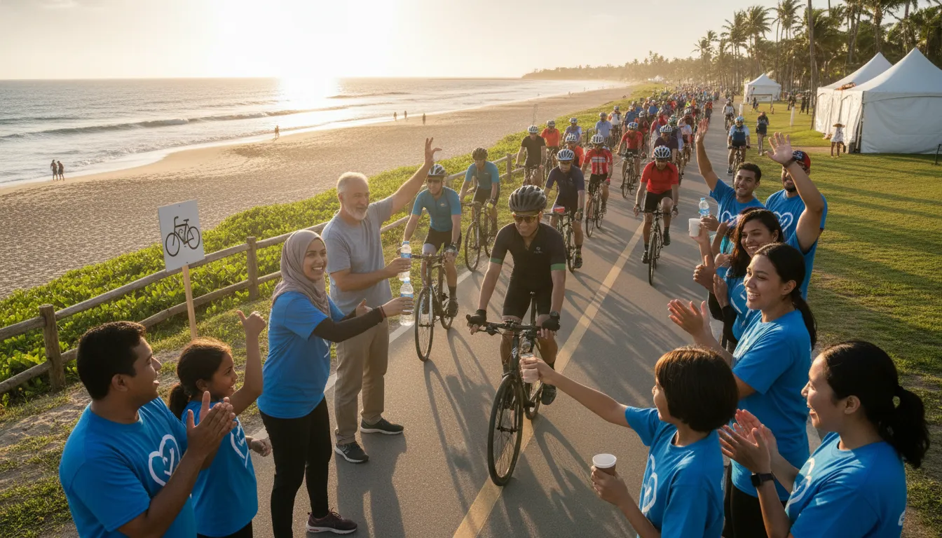 Volunteer opportunities autism supporters helping Bike to the Beach riders at an event