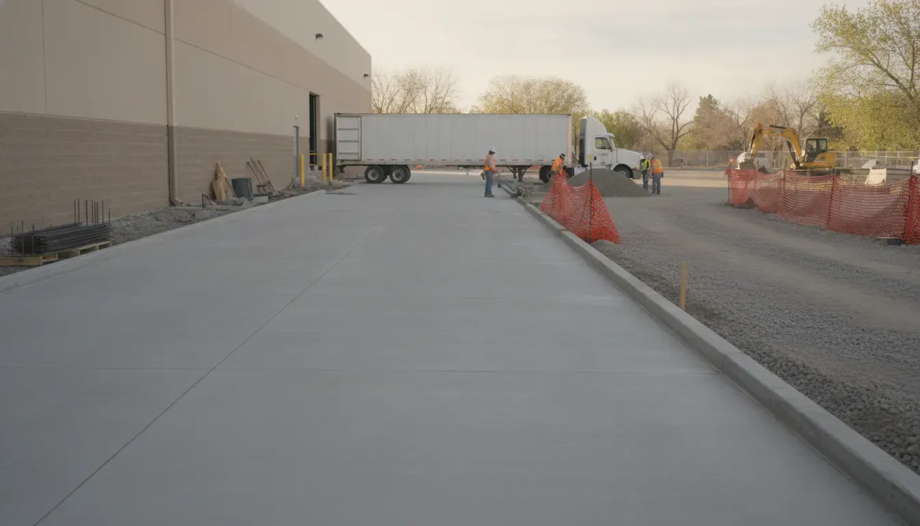 Commercial concrete planning Denver phased access beside an operating warehouse