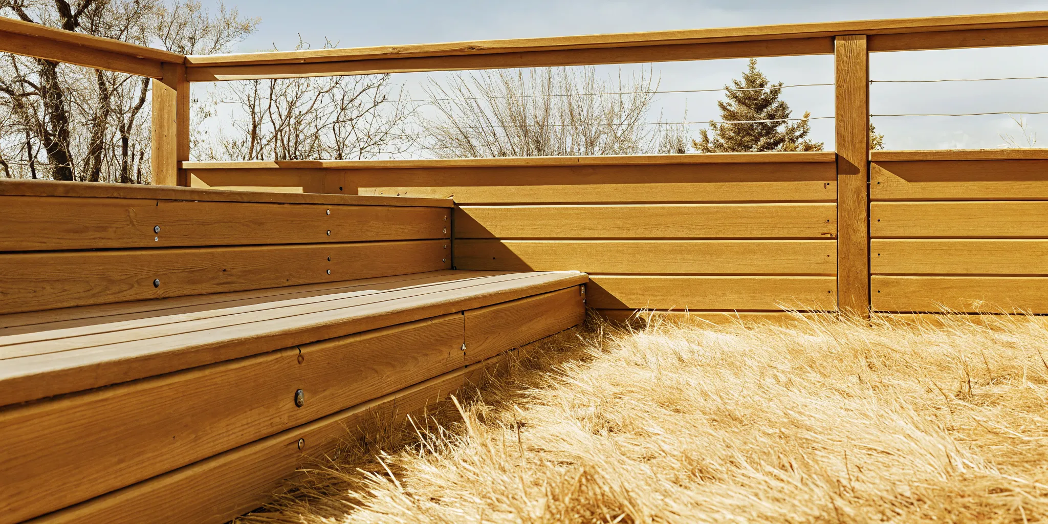 Raised deck drainage solutions directing snowmelt into a gutter