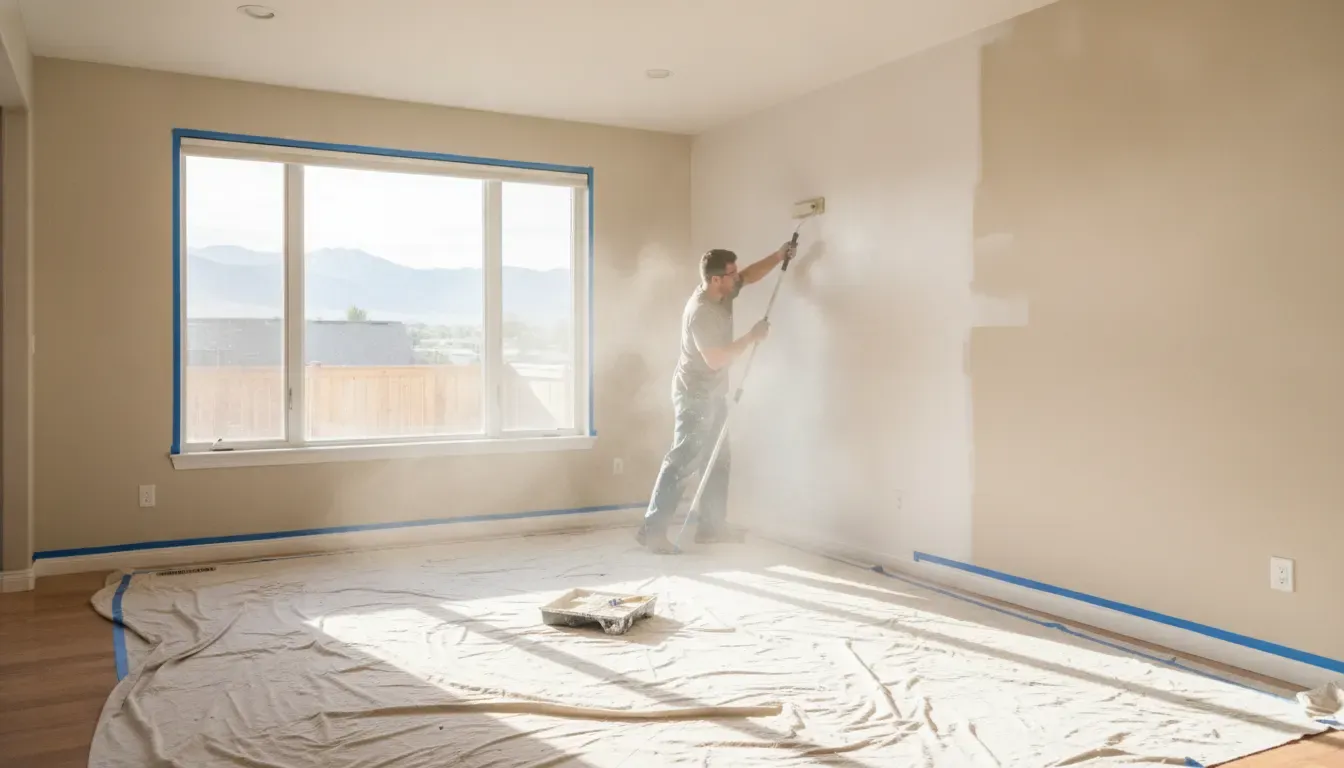 Contractor preparing a drywall wall for painting in a Denver Metro Area home