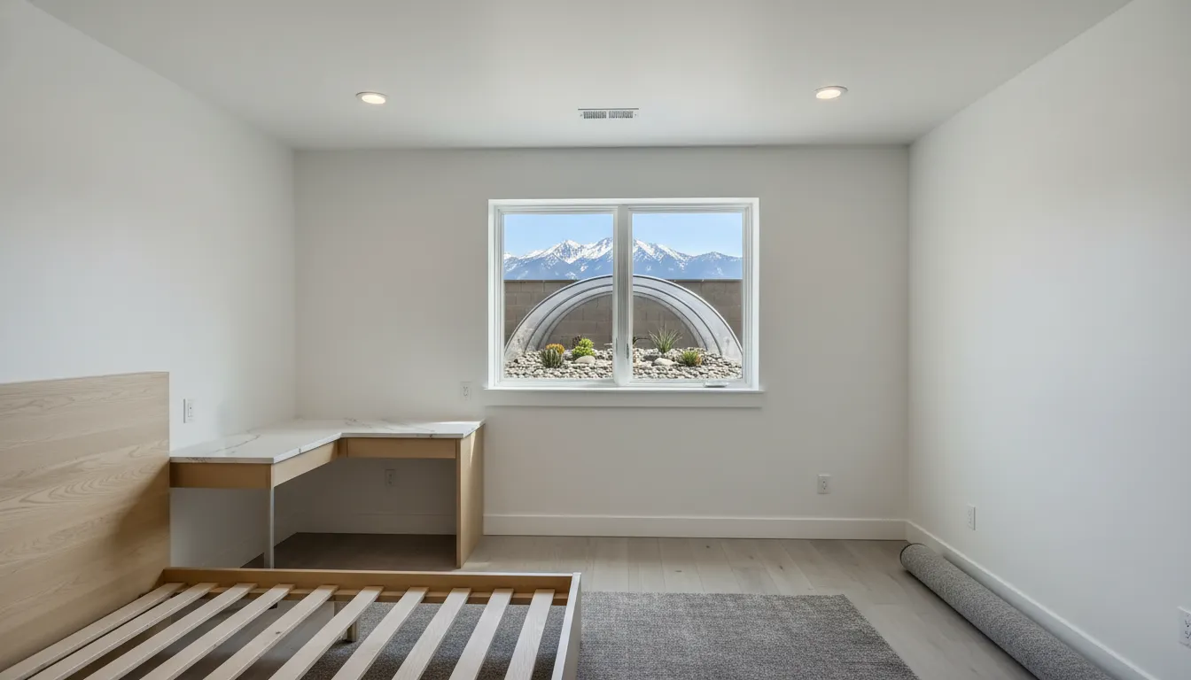 Finished Denver basement bedroom with code-compliant egress window and window well