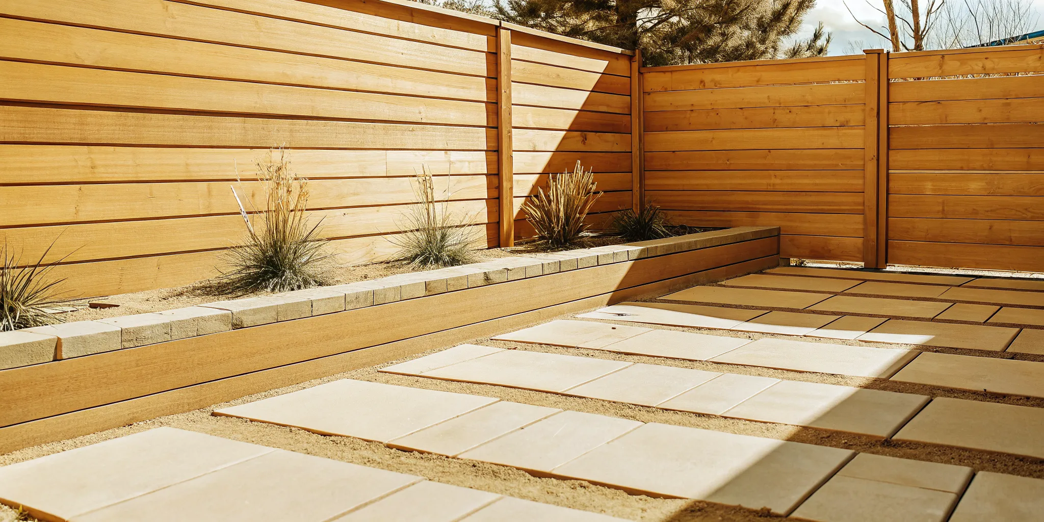 Modern paver patio in a Denver backyard with mountain views, stone patterns, and outdoor furniture