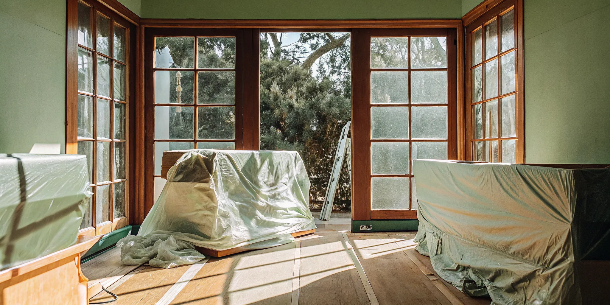 Furniture and floors protected before interior painting