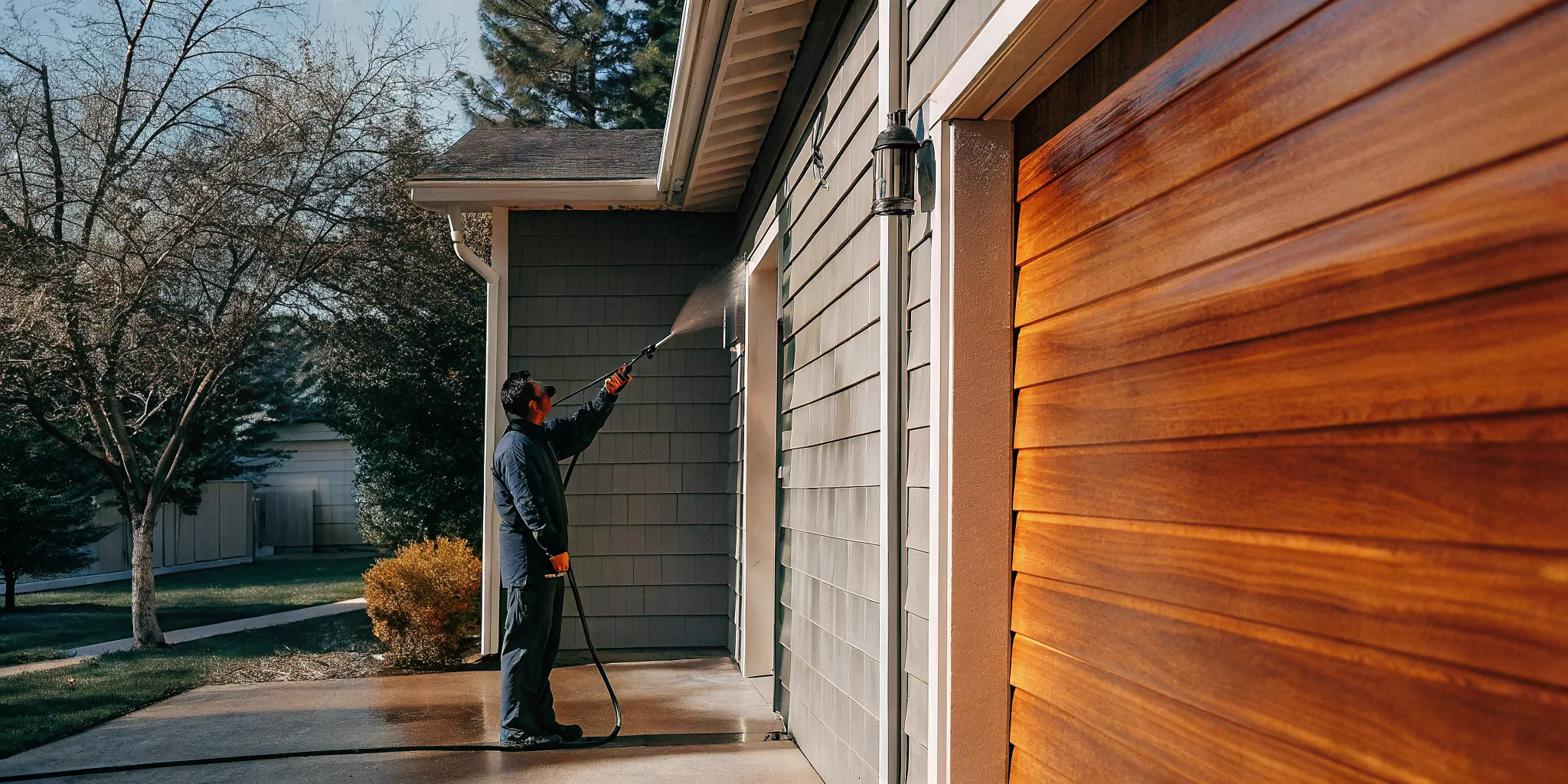Professional pressure washing of a Denver house siding