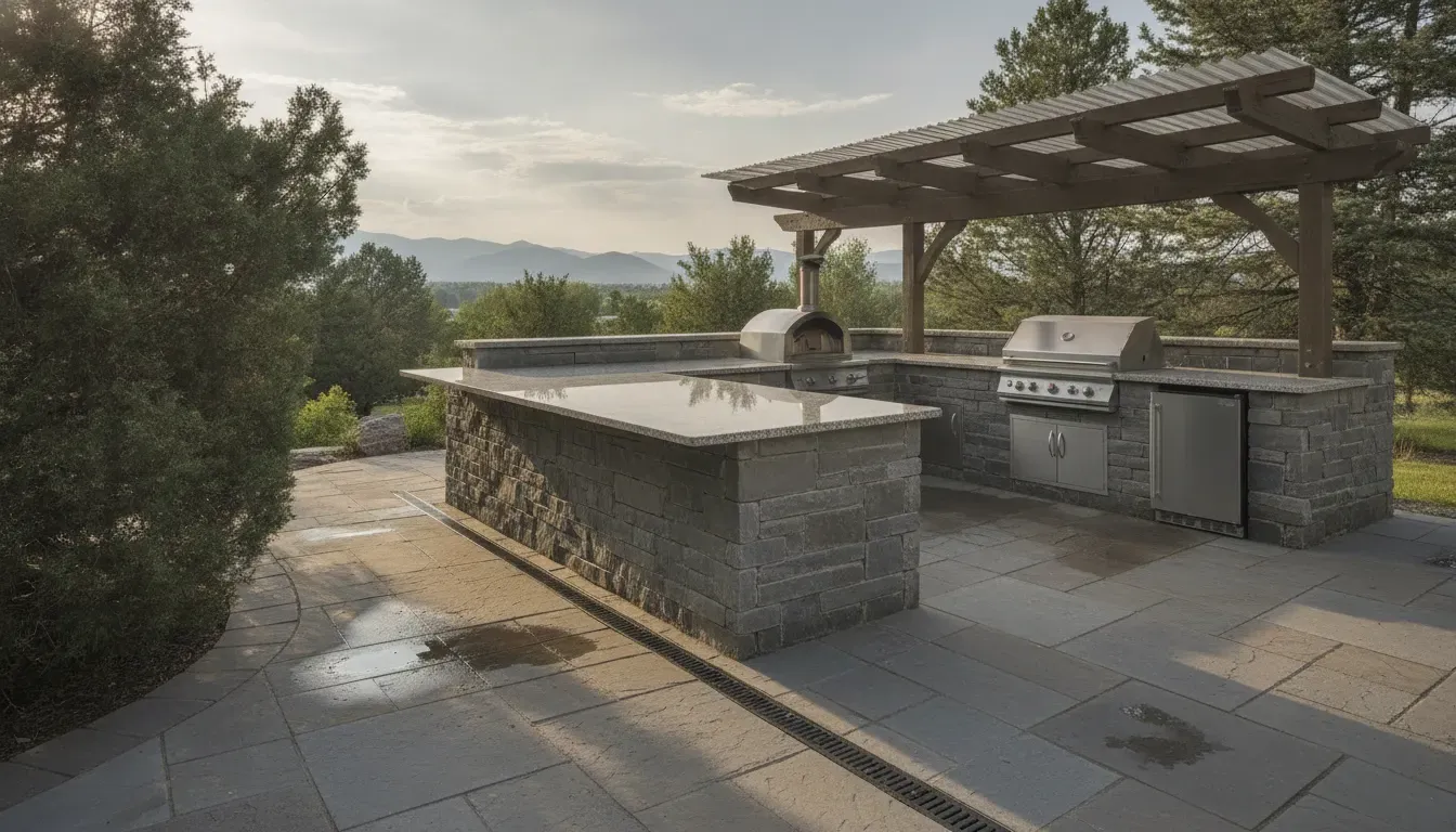 Outdoor kitchen with drainage planned for Denver Metro Area weather