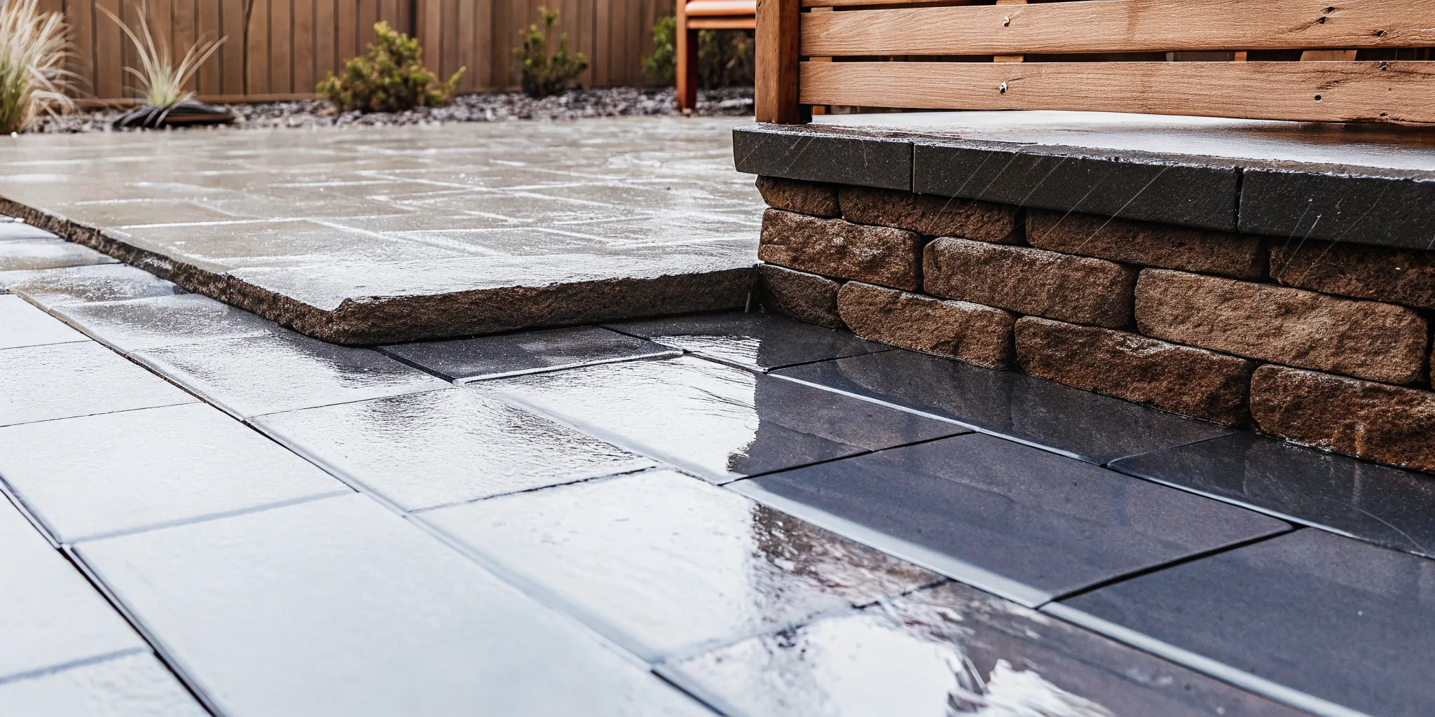 Finished permeable pavers for yard drainage after rainfall
