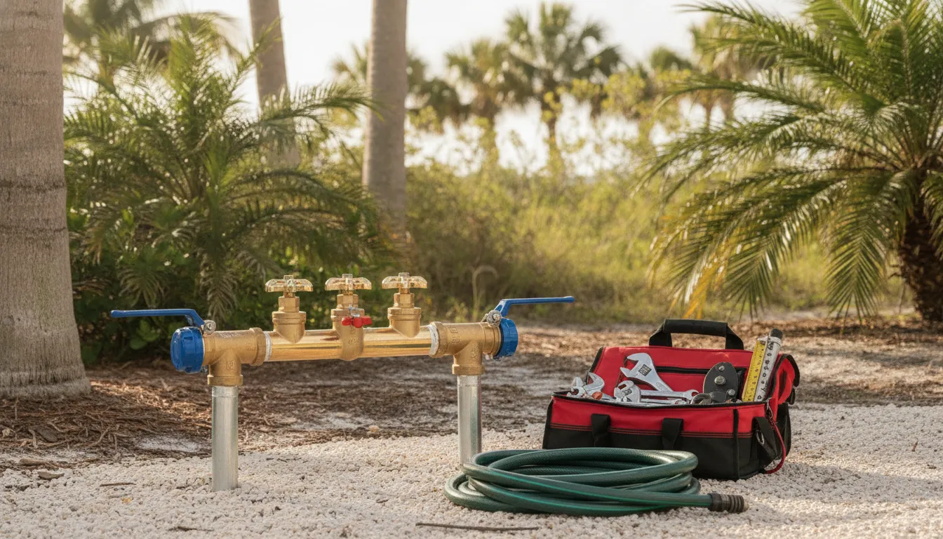 Backflow prevention assembly and plumbing tools prepared for a property test