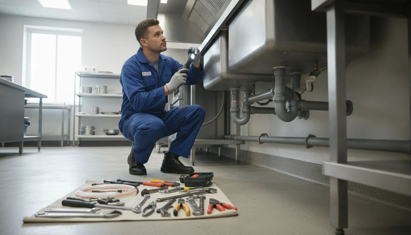 Commercial plumbing services for a restaurant kitchen drain