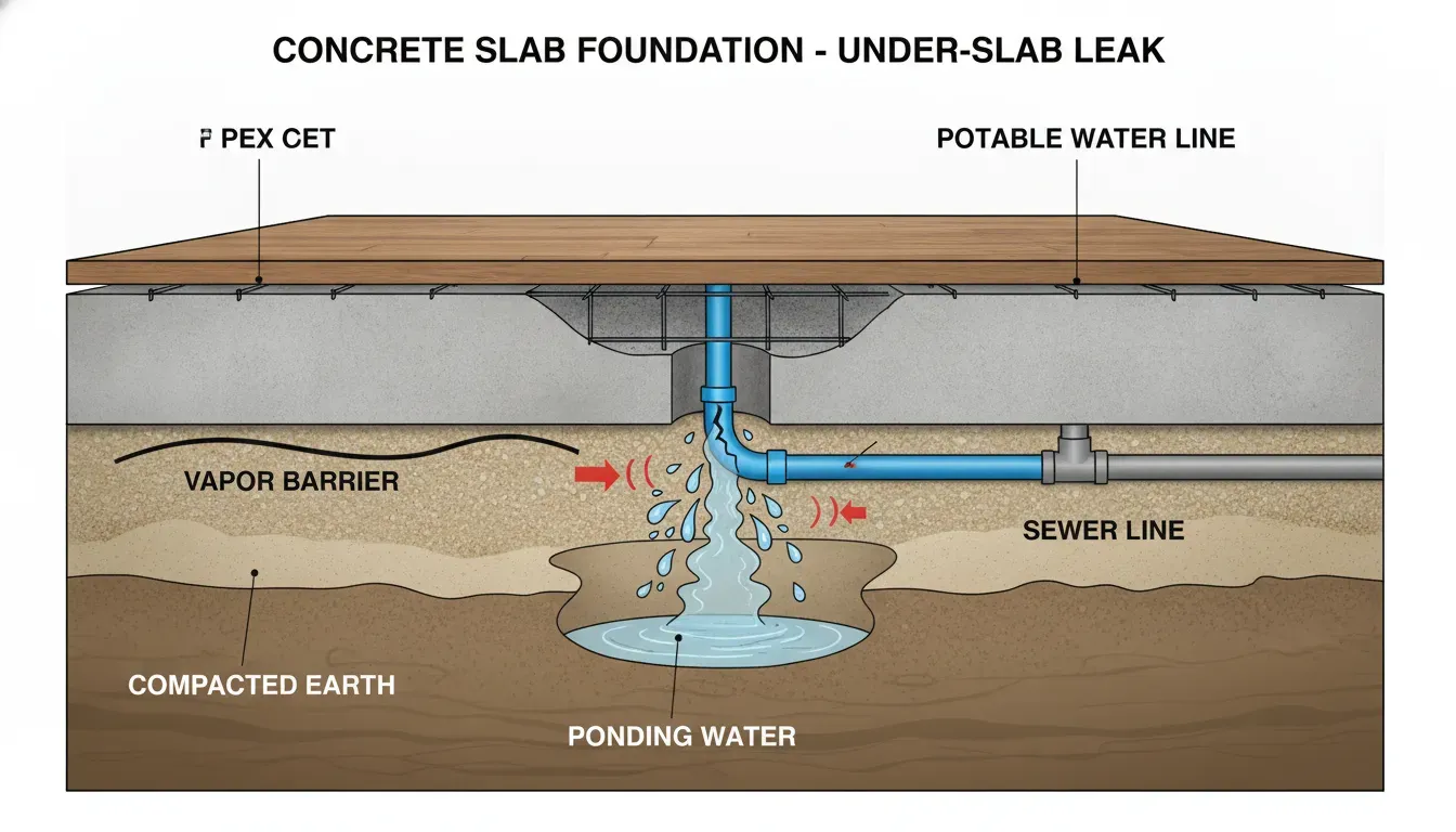 Plumber using a leak detection service to investigate a suspected slab leak