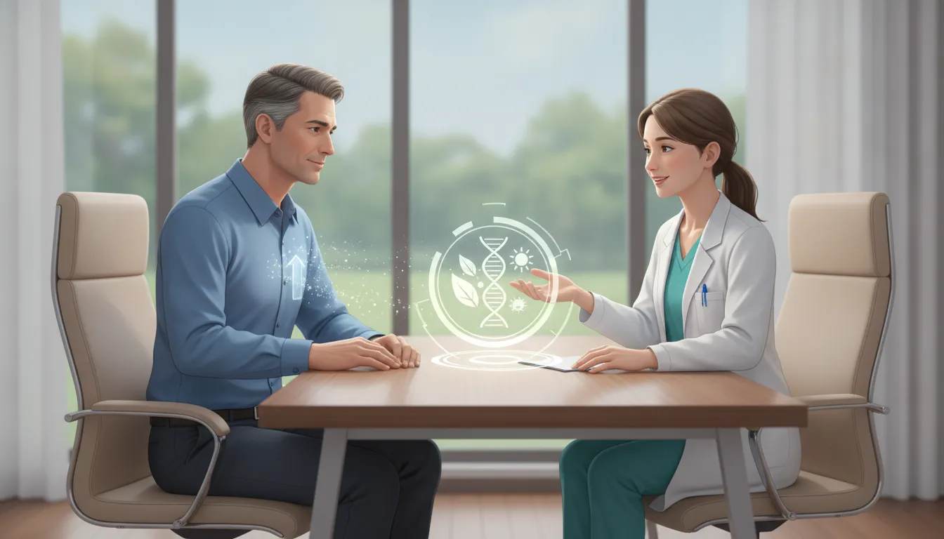Man discussing low testosterone symptoms with a clinician