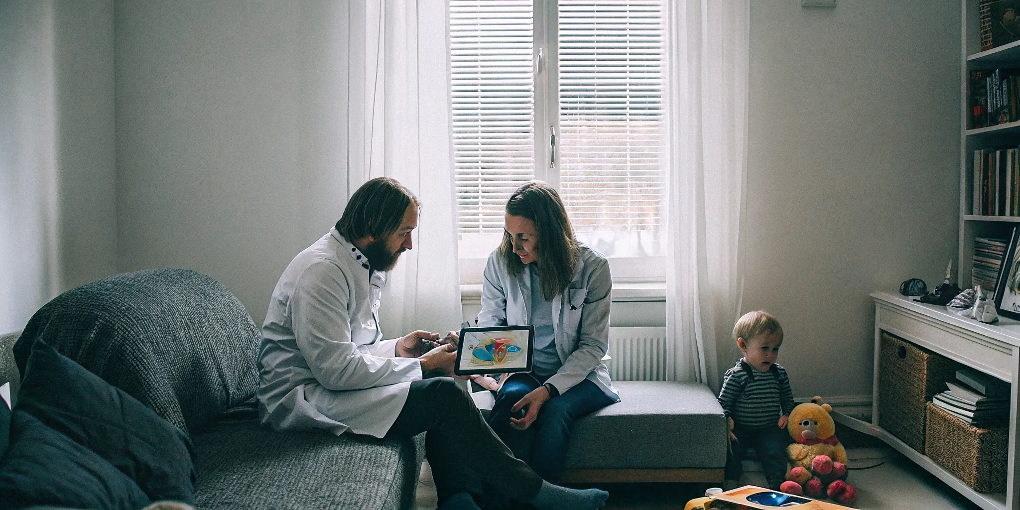 Healthcare provider reviewing lab results with a parent in a calm medical office setting