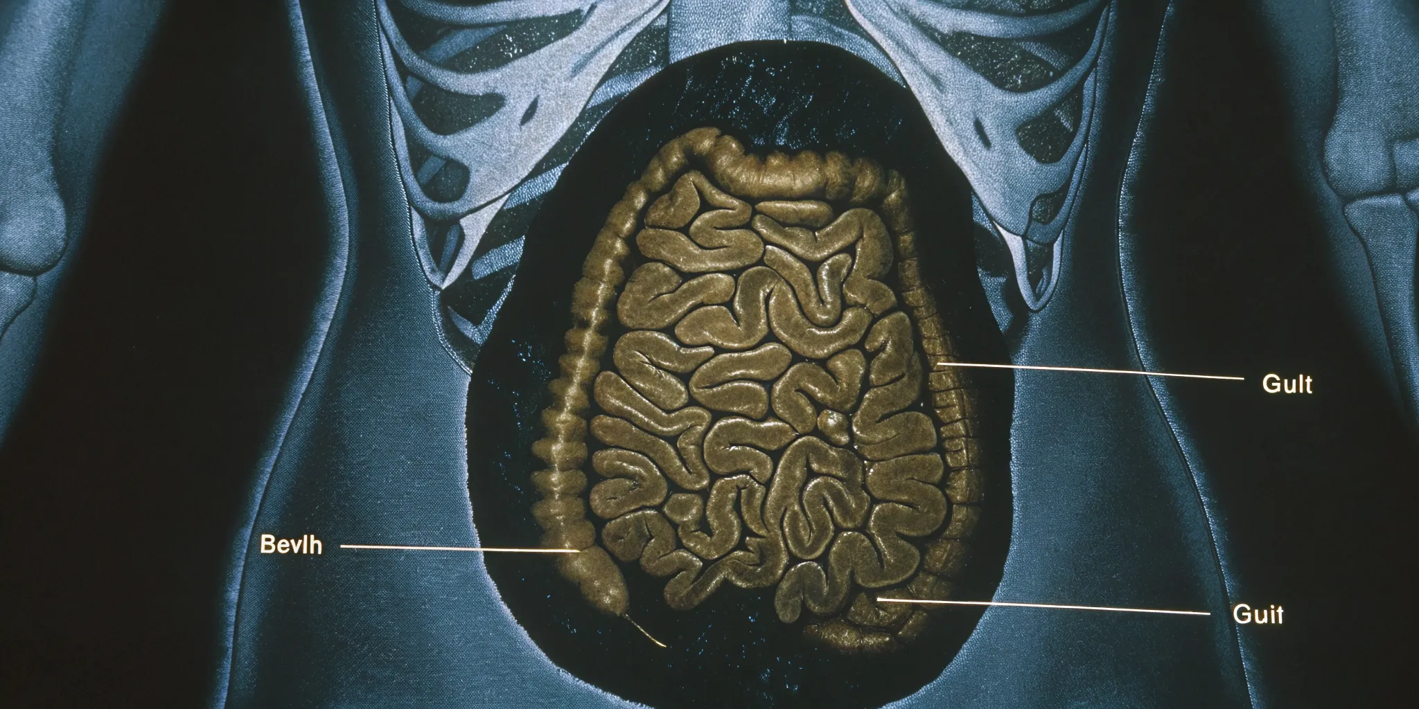 Medical diagram of the small intestine showing bacterial overgrowth and the migrating motor complex cleaning mechanism