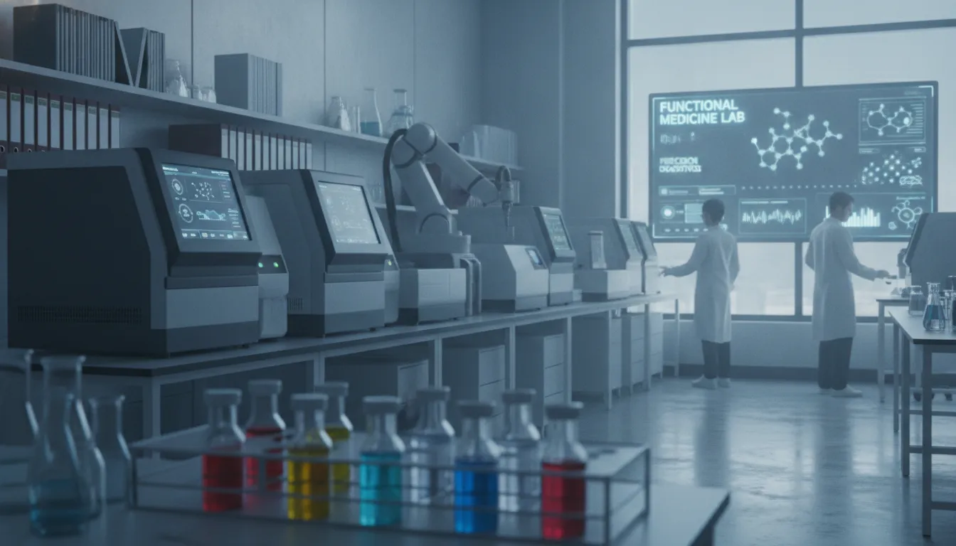 Advanced medical diagnostic laboratory equipment checking metabolic markers.