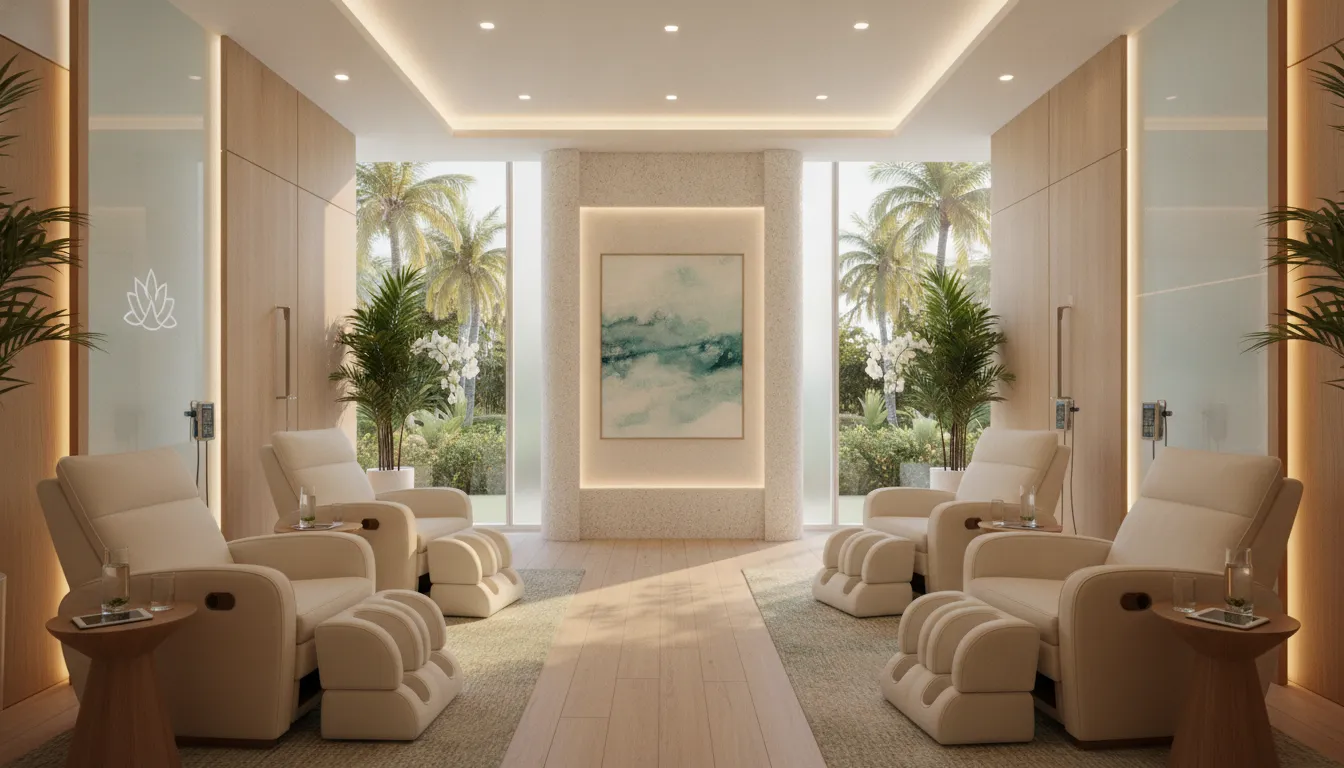 Comfortable private wellness room for NAD IV therapy infusions.