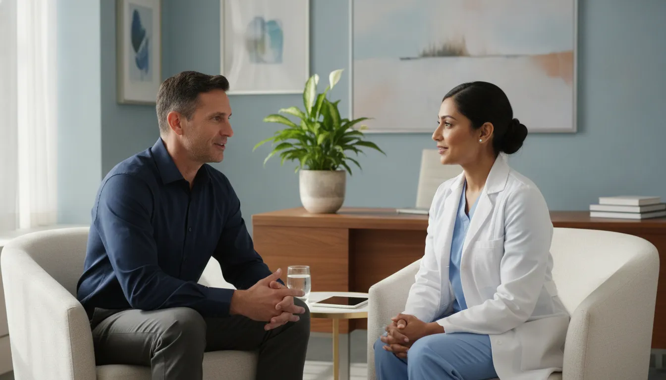Man discussing male fertility optimization with a healthcare provider