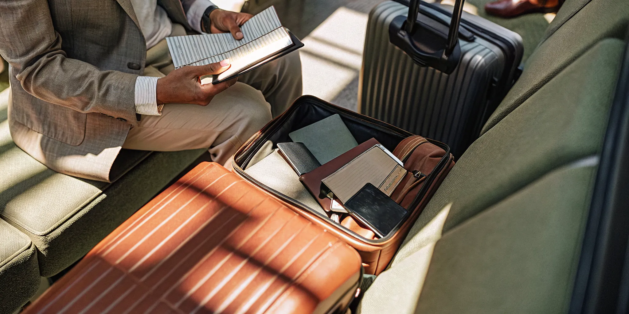 Business traveler preparing documents ahead of a corporate trip with corporate passport and visa services
