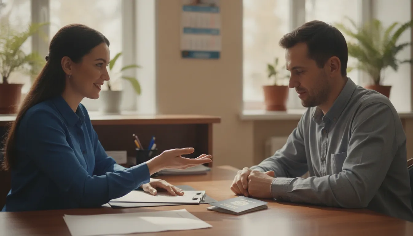 Passport specialist reviewing an urgent renewal plan with a traveler