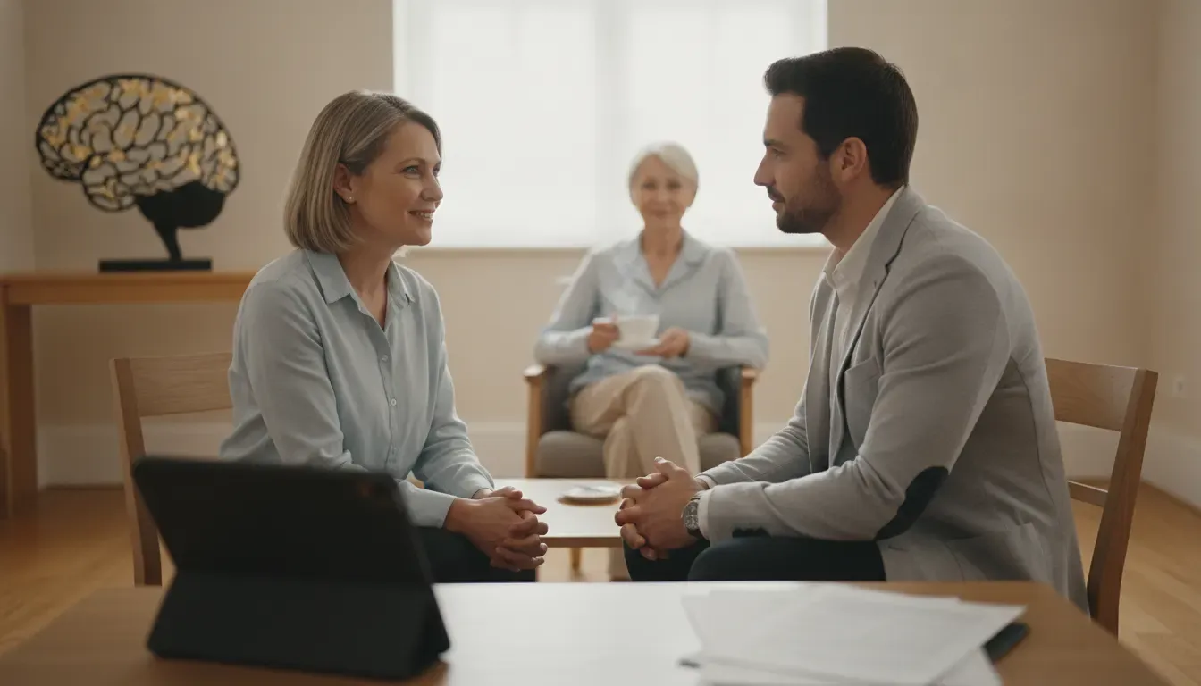 Brain injury survivor speaking with a rehabilitation professional during recovery planning