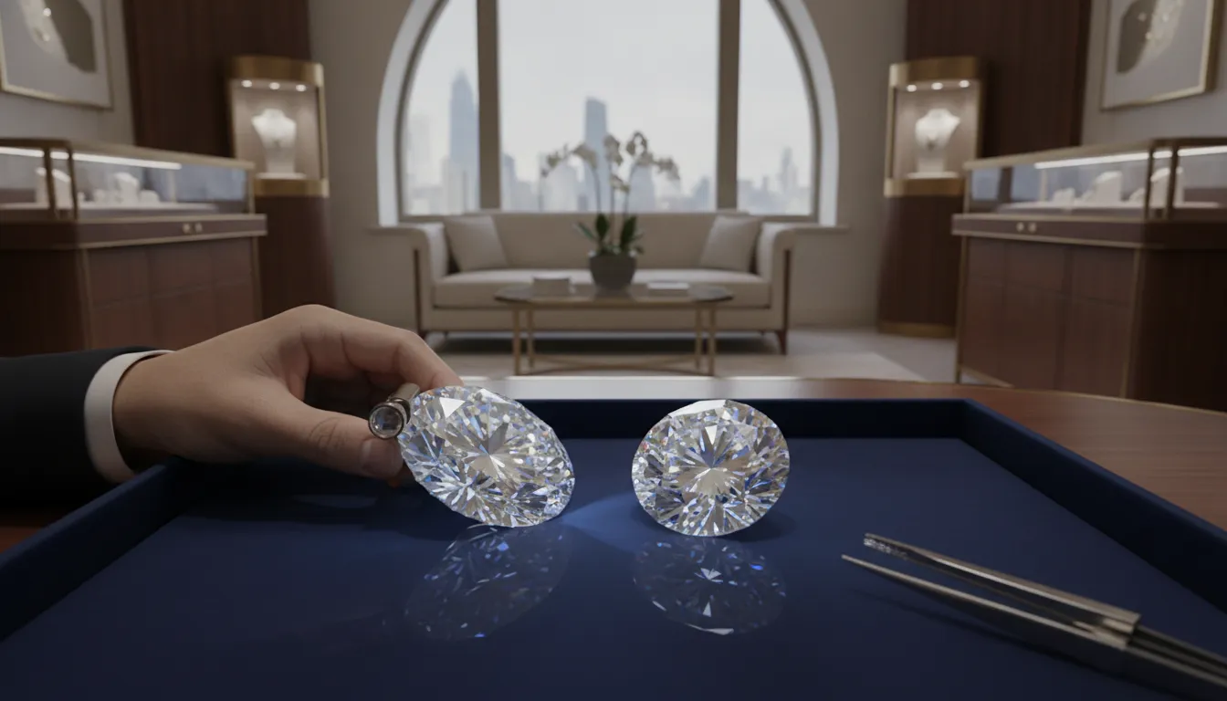 Jeweler comparing lab-grown and natural diamonds for long-term value