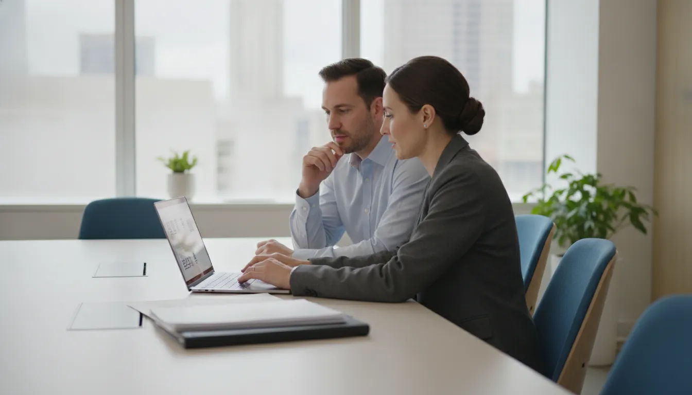 Small business owner and accountant reviewing financial software together