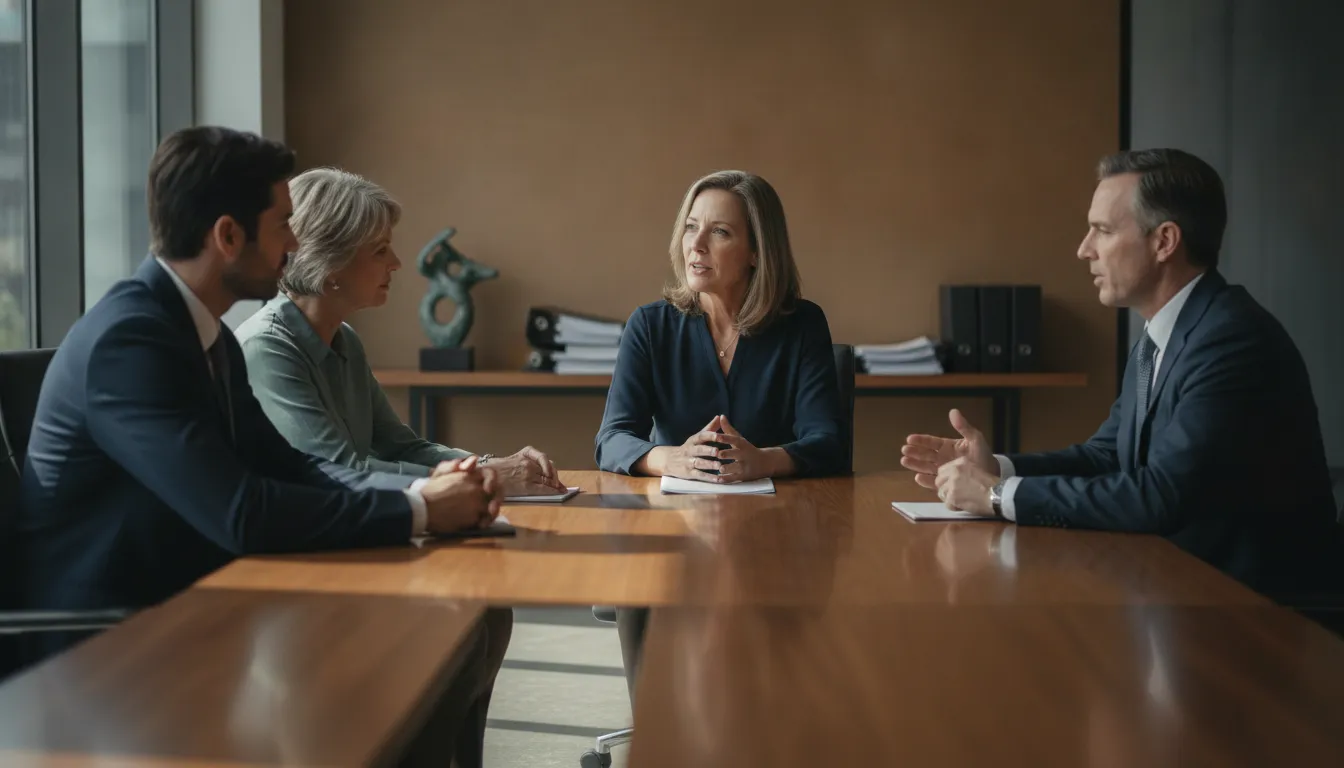 Business owner and family discussing future plans with a professional advisor