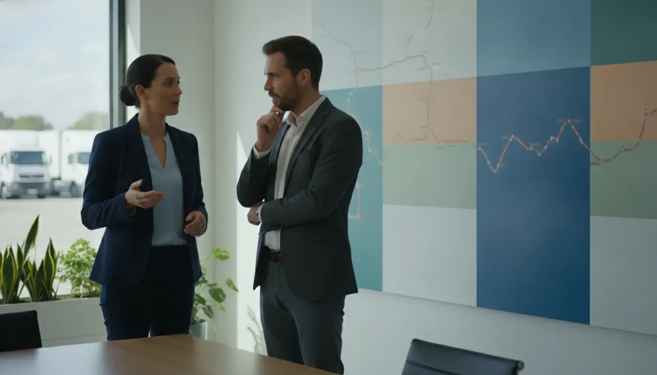 Transportation accounting advisor discussing fleet reporting with an operations manager