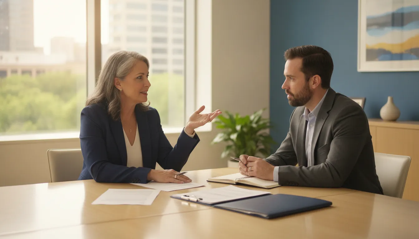 Business owner meeting with a retirement planning financial advisor