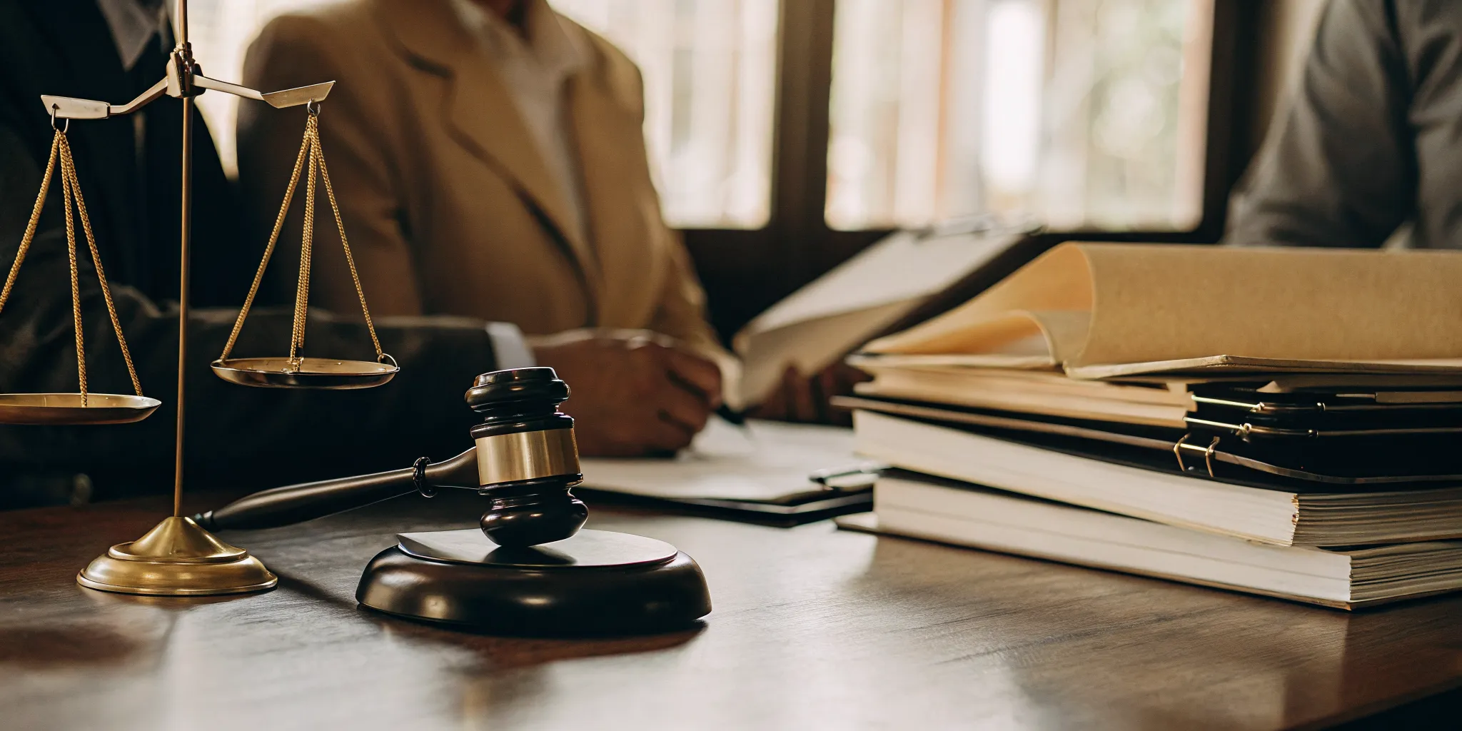 Law firm trust accounting documents and gavel on a modern desk
